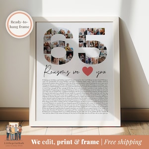 65 reasons we love you custom Photo Collage, Why I love you picture collage, Gift for Friend&#39;s 65th birthday, Sixty Five Yr anniversary gift