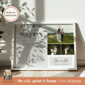 Votos de boda personalizados de novia a novio, sus votos de boda, regalo a la pareja, carta especial al regalo de aniversario del cónyuge, impresión enmarcada