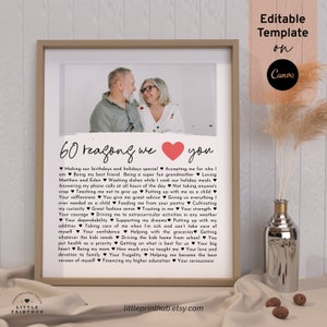 Fully Editable Template 60 Reasons We Love You, Mom's 60th Birthday, 60 ...