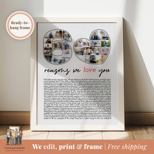 Collage personnalisé 60 raisons pour lesquelles nous vous aimons, cadeau personnalisé 60e anniversaire pour lui, cadeau 60e anniversaire pour elle, cadeau 60e anniversaire pour papa/maman