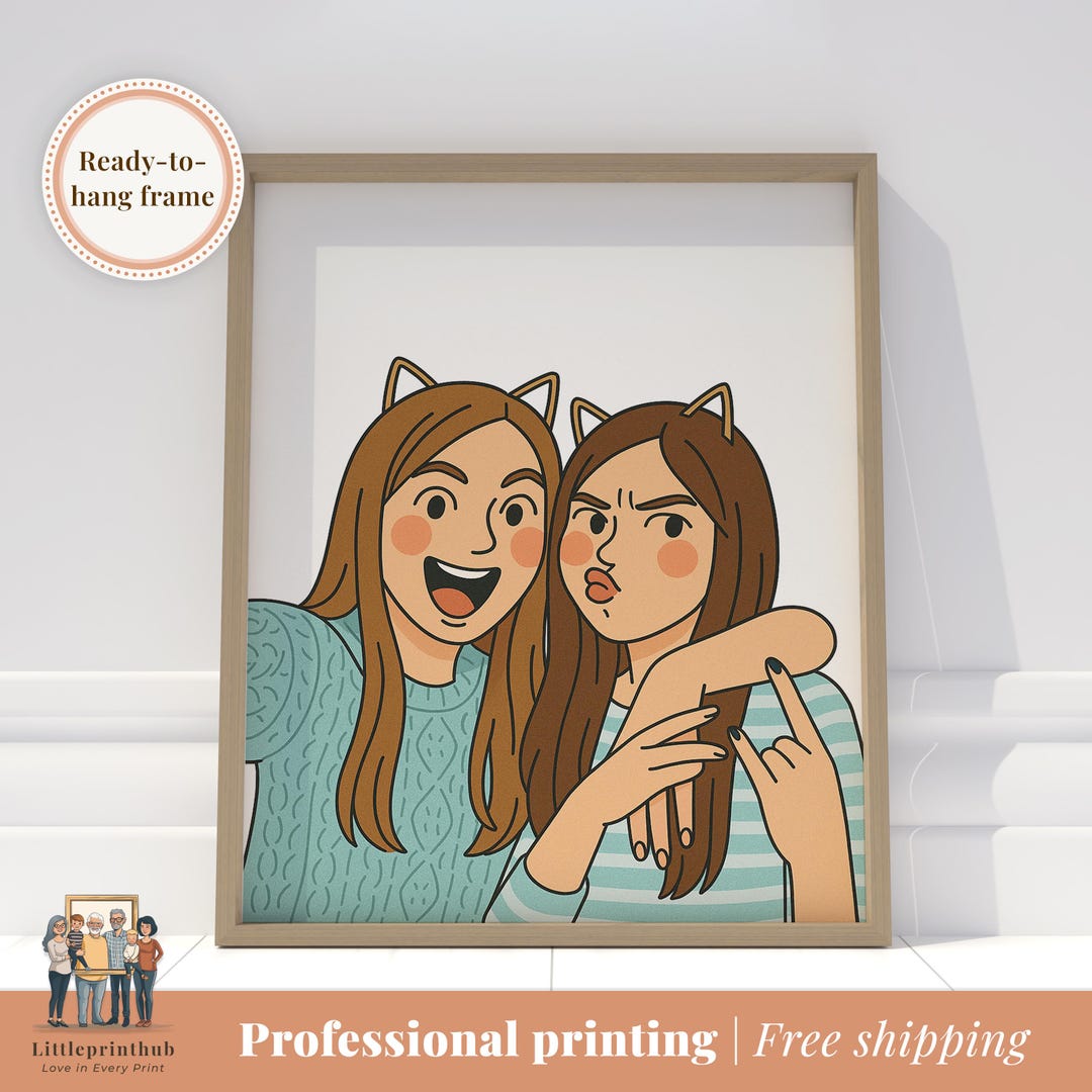 Best Friend Portrait, Hand Drawn Besties Illustration, Custom Digital ...