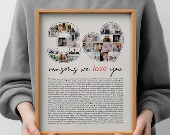 Collage de fotos personalizado de 30 razones, regalo de 30 cumpleaños, lámina para aniversario de perlas