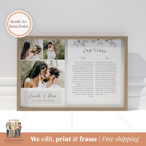Votos de boda personalizados de la novia al novio, impresión enmarcada de sus votos de boda con fotos, discurso de boda, regalo de aniversario del cónyuge