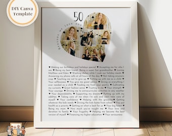 50 Reasons we love you custom Photo Collage, Mom's 50th Birthday, 50 Things about Dad, Gift for Friend's 50th Bday, Fully Editable Template