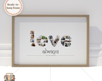 Collage LOVE personalizado con marco listo para colgar, regalo fotográfico personalizado para FAMILIA, AMIGOS o arte de pared único y personalizado para el hogar o una ocasión especial.