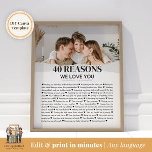 Gründe, wir lieben Sie benutzerdefinierte Fotocollage, vollständig bearbeitbare Vorlage, Poster zum 40. Geburtstag der Frau, zum 40. Geburtstag des Mannes, zum Hochzeitstag