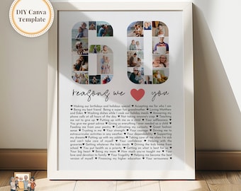 60 Reasons we love you DIY gift, Mom's 60th Birthday Print, 60 Things about Dad, Gift for Best Friend's 60th Bday, Fully Editable Template