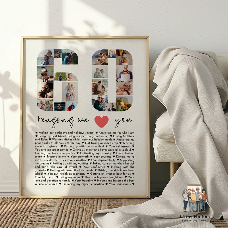 60 Reasons we love you DIY gift, Mom's 60th Birthday Print, 60 Things about Dad, Gift for Best Friend's 60th Bday, Fully Editable Template image 9