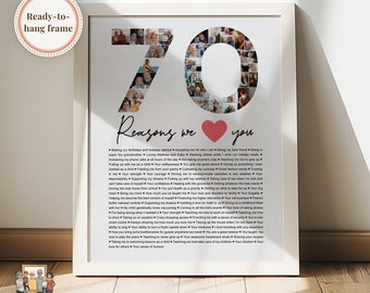 70 reasons we love you custom Photo Collage, Why I love you picture collage, Gift for Friend's 70th birthday, Seventy year anniversary gift