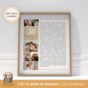 50 Reasons we love you custom Photo Collage, Mom&#39;s 50th Birthday, 50 Things about Dad, Gift for Friend&#39;s 50th Bday, Fully Editable Template