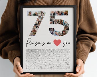 Collage de fotos "75 razones por las que te queremos", regalo de cumpleaños personalizado