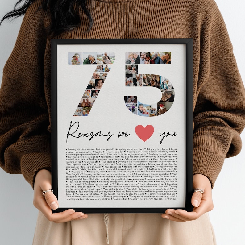 75 Reasons We Love You Photo Collage, Custom Birthday Gift image 1