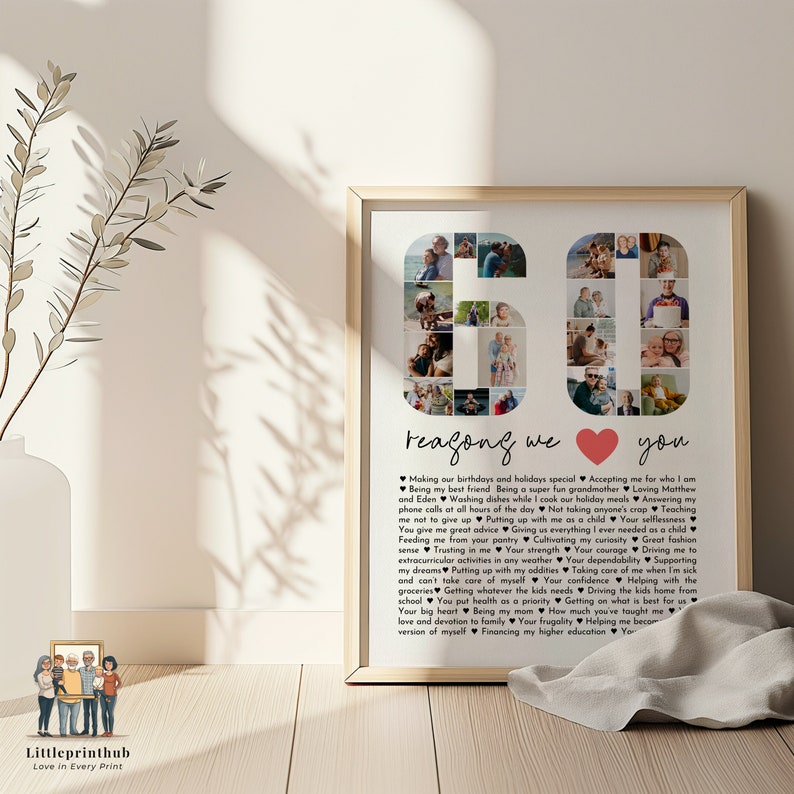 60 Reasons we love you DIY gift, Mom's 60th Birthday Print, 60 Things about Dad, Gift for Best Friend's 60th Bday, Fully Editable Template image 10