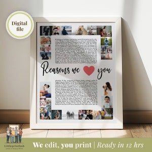 Motivos personalizados pelos quais amamos você, impressão com colagem de fotos, presente surpresa para ele ou ela, presente de última hora para marido ou esposa, arquivo digital