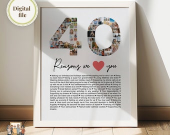 40 reasons we love you custom Photo Collage, Gift for Husband or Wife, Best Friend's 40th birthday, 40th anniversary gift, Work Anniversary
