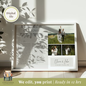 Custom Wedding Vows From Bride to Groom, His or Her Wedding Vows Photo Collage, Personal Promises from wife, Digital File new couple gift