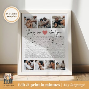 Any Reasons we love you custom Photo Collage, Mom's 40th Birthday, 50 Things about Dad, Gift for Friend's 60th Bday, Fully Editable Template