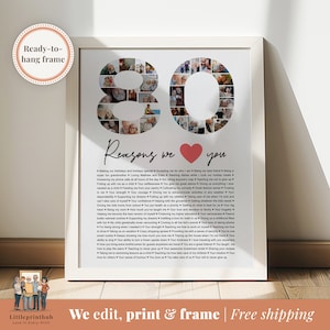 80 reasons we love you custom Photo Collage, Why I love you picture collage, Gift for Friend's 80th birthday, Personalized gift for in law