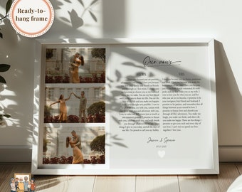 Votos matrimoniales personalizados de la novia al novio, collage de fotos de sus votos matrimoniales, carta especial para el cónyuge como regalo de aniversario, lámina enmarcada.