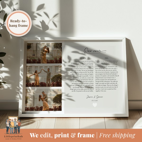 Custom Wedding Vows From Bride to Groom, His or Her Wedding Vows Photo Collage, Special Letter for Spouse Anniversary Gift, Framed Print