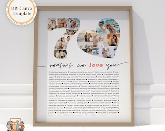 70 Reasons We Love You Print, Mom's 70th Birthday Gift, Editable Canva Template