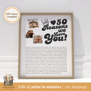 50 Reasons we love you custom Photo Collage, Mom&#39;s 50th Birthday, 50 Things about Dad, Gift for Friend&#39;s 50th Bday, Fully Editable Template