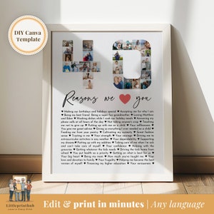 40 Reasons we love you custom Photo Collage, Mom's 40th Birthday, 40 Things about Dad, Gift for Friend's 40th Bday, Fully Editable Template