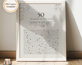 Any Number of Reasons we love you custom, 50th birthday gift for wife, 50 Things about Dad, Bestfriend turning 50, Fully Editable Template