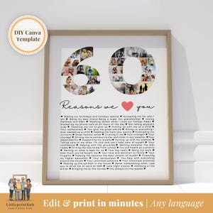 Cadeau DIY : 60 raisons pour lesquelles nous vous aimons, impression pour le 60e anniversaire de maman, 60 caractéristiques de papa, cadeau pour le 60e anniversaire d'un meilleur ami, modèle de toile modifiable