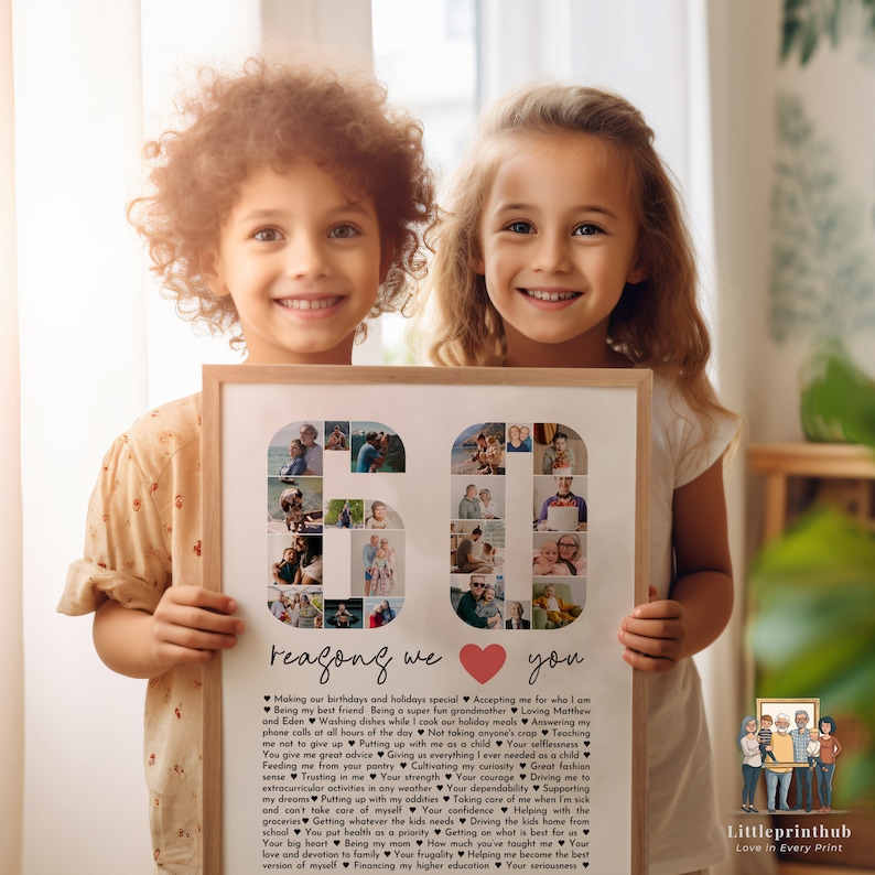 60 Reasons we love you DIY gift, Mom's 60th Birthday Print, 60 Things about Dad, Gift for Best Friend's 60th Bday, Fully Editable Template image 4