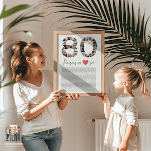 May include: A framed photo collage of 80 reasons to love someone, with a heart and the number 80 made of photos. The text reads "80 Reasons we love you".
