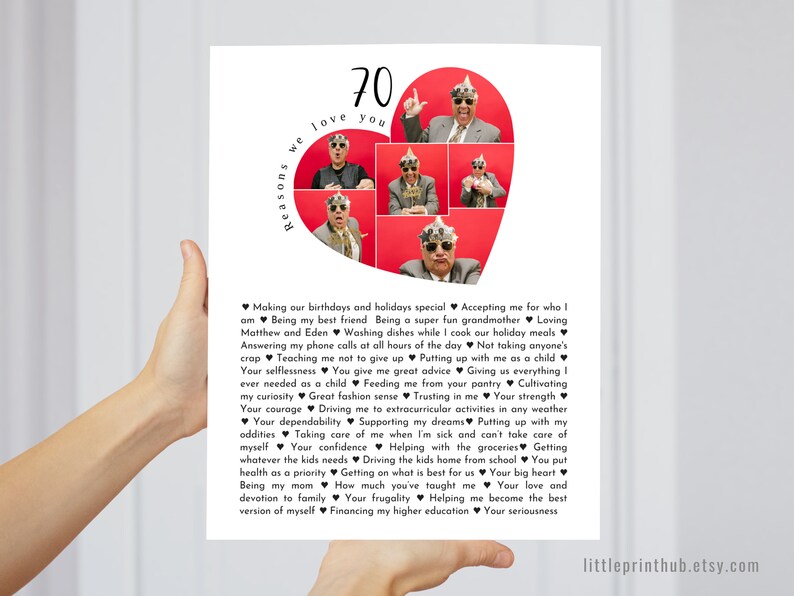 Custom 70 Reasons We Love You Gift for Mother Turning 70 Etsy