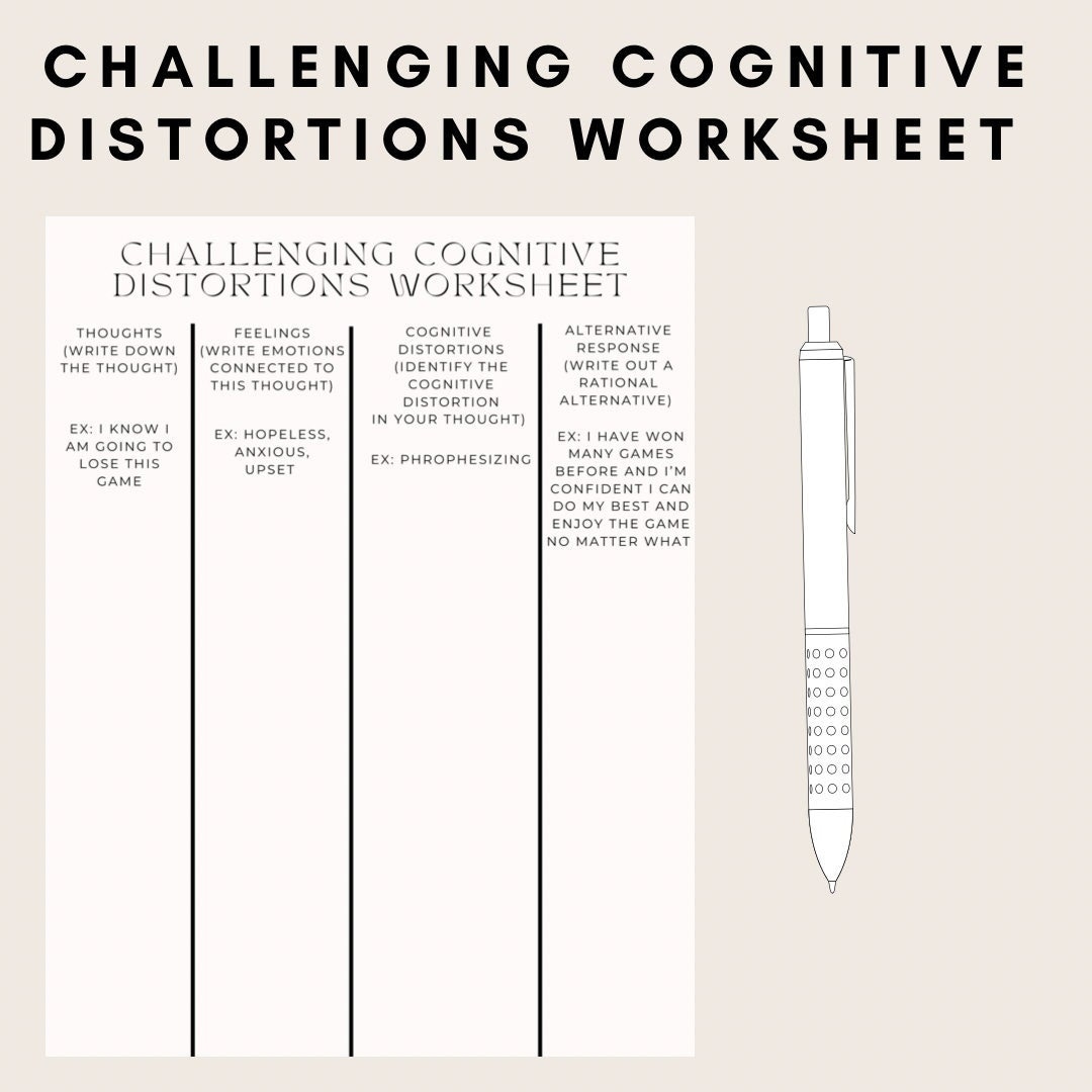 Cognitive Distortions Worksheet Printable Digital Download Etsy