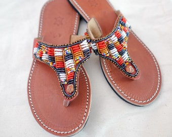 African Beaded Sandals, 100% Leather Sandals, Leather Sandals, Original Bead Sandals, African Beaded Flip Flop, African Flip Flop, Original