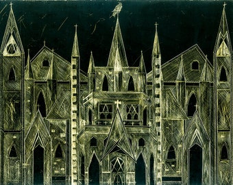 Original Gold Foil Church Etching