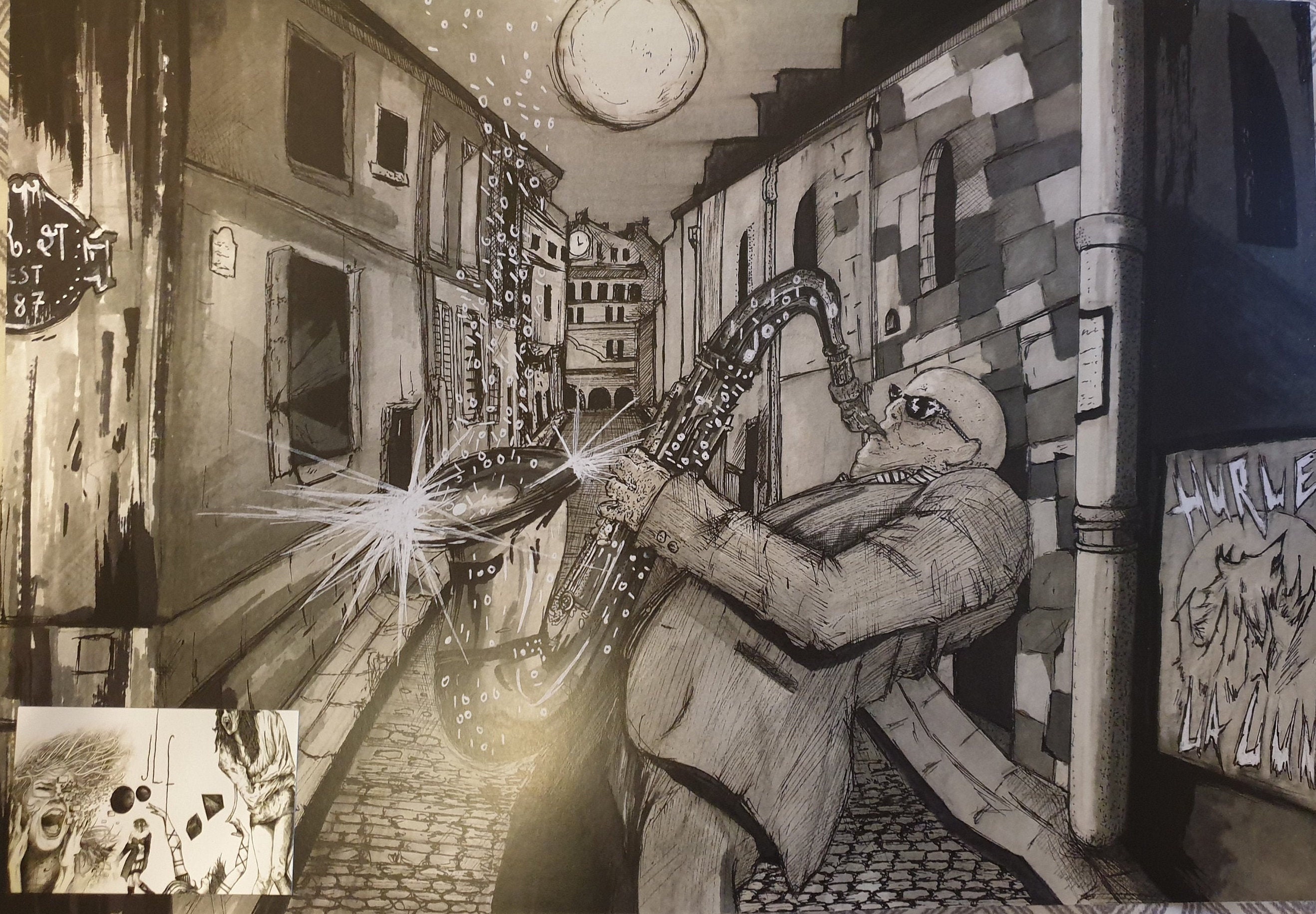 Original Art Print Saxophone Player in the Streets Music Etsy UK