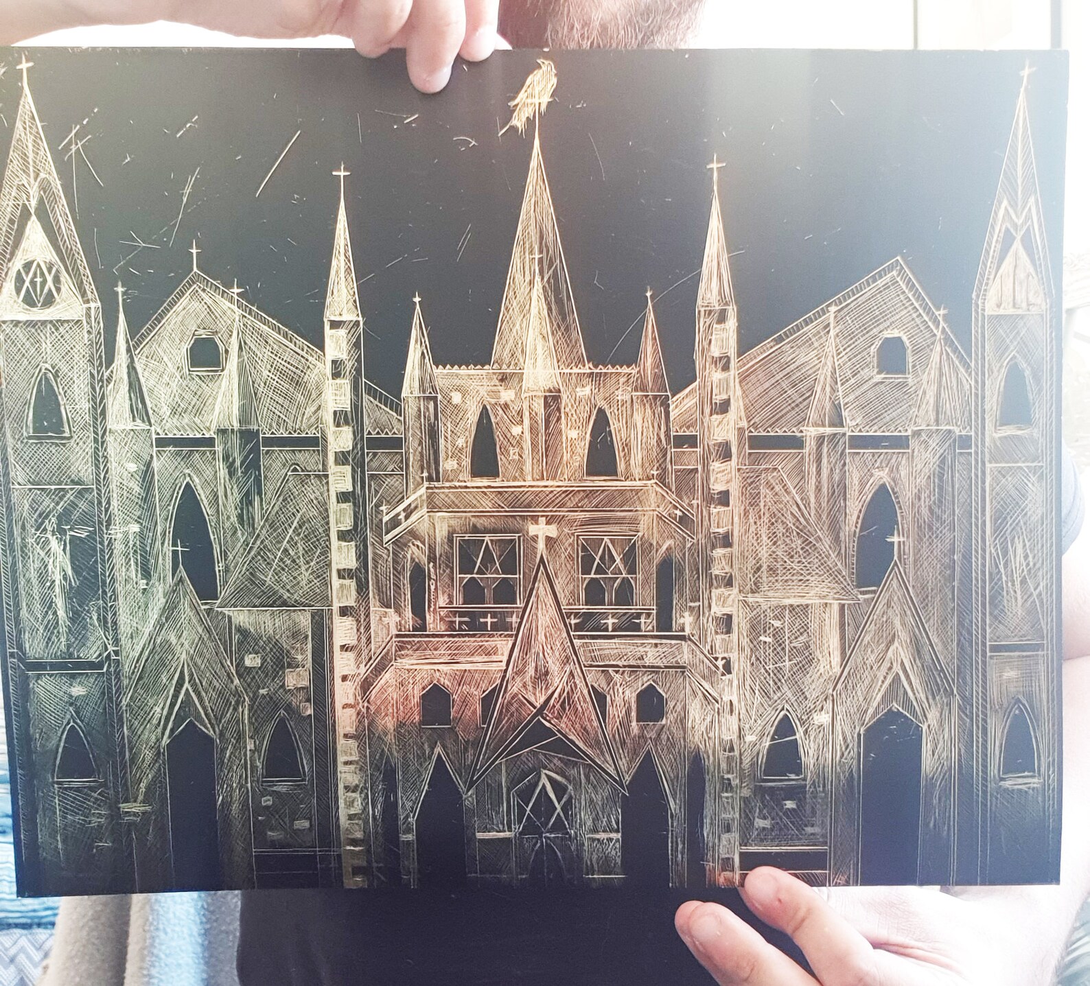 Original Gold Foil Church Etching Etsy