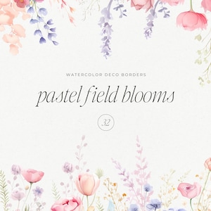 Bordi floreali ad acquerello pastello: Compleanno - Fiori selvatici - Clipart di fiori ad acquerello - Bordi prefabbricati - Invito a nozze Bestseller