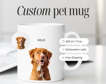 Custom Pet Mug Using Pet Photo + Name Custom Dog Mug Dog Coffee Cup Personalized Pet Mugs Dog Mom Mug Personalized Cat Dad Mug white ceramic