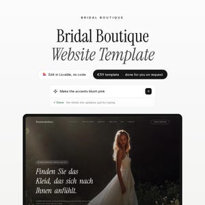 Premium Brautmode Website-Vorlage | React + Tailwind Quellcode | Brautgeschäft, Hochzeitsmode | Bearbeiten per Texteingabe + Setup-Service