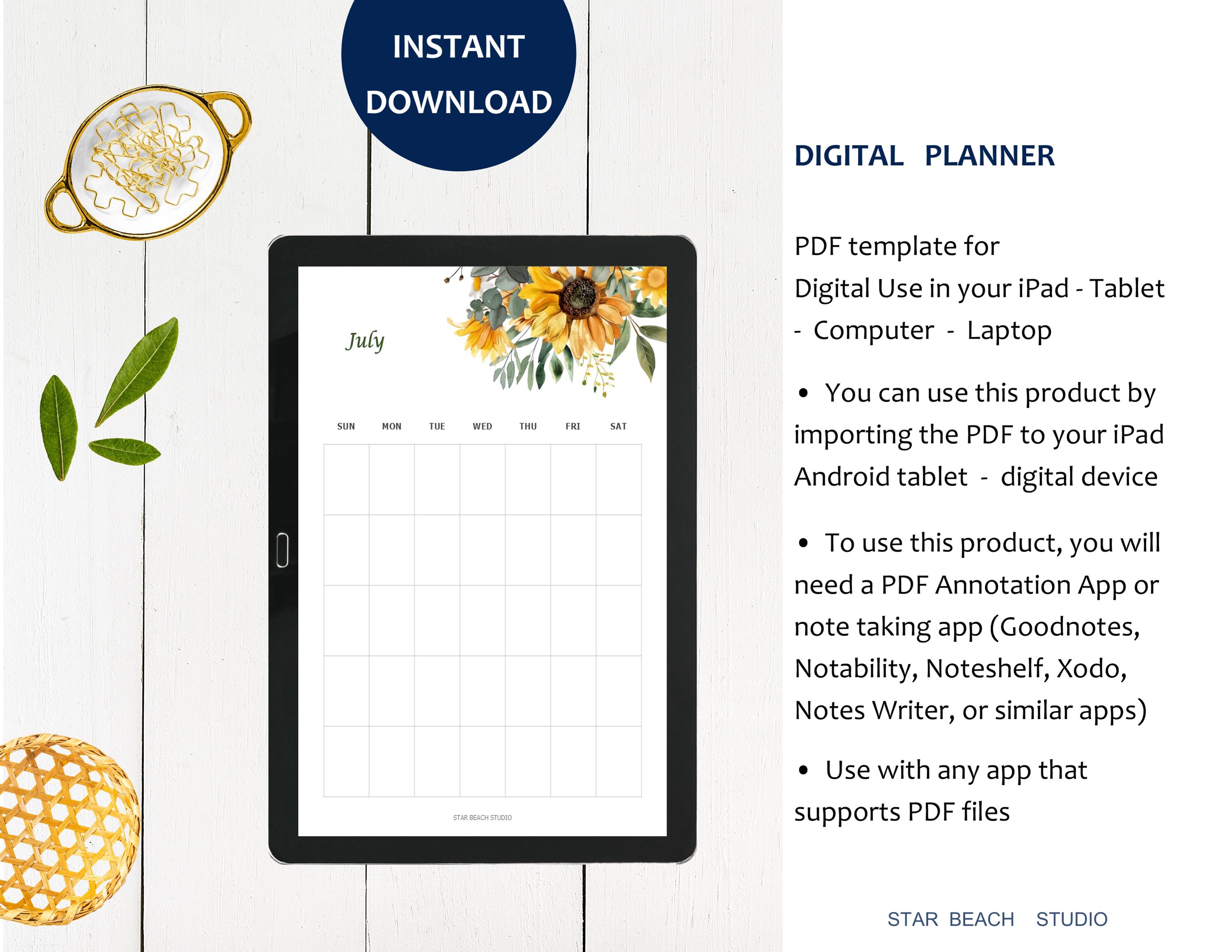 Floral Watercolor Undated Monthly Planner, 12 Month Printable Calendar ...