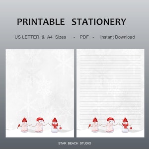Cute Snowman Snowflakes Winter Printable Stationery, Snow Lined & Unlined A4 - US Letter Writing Paper, goodnotes, Christmas Digital Paper