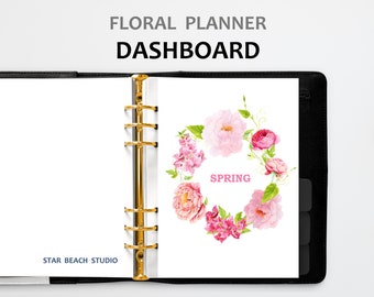 Spring Floral Printable Planner Dashboard, Pink Peony Planner Inserts, USLetter- Half Letter - A5 - Happy Planner- Personal - A4  PDF Sizes