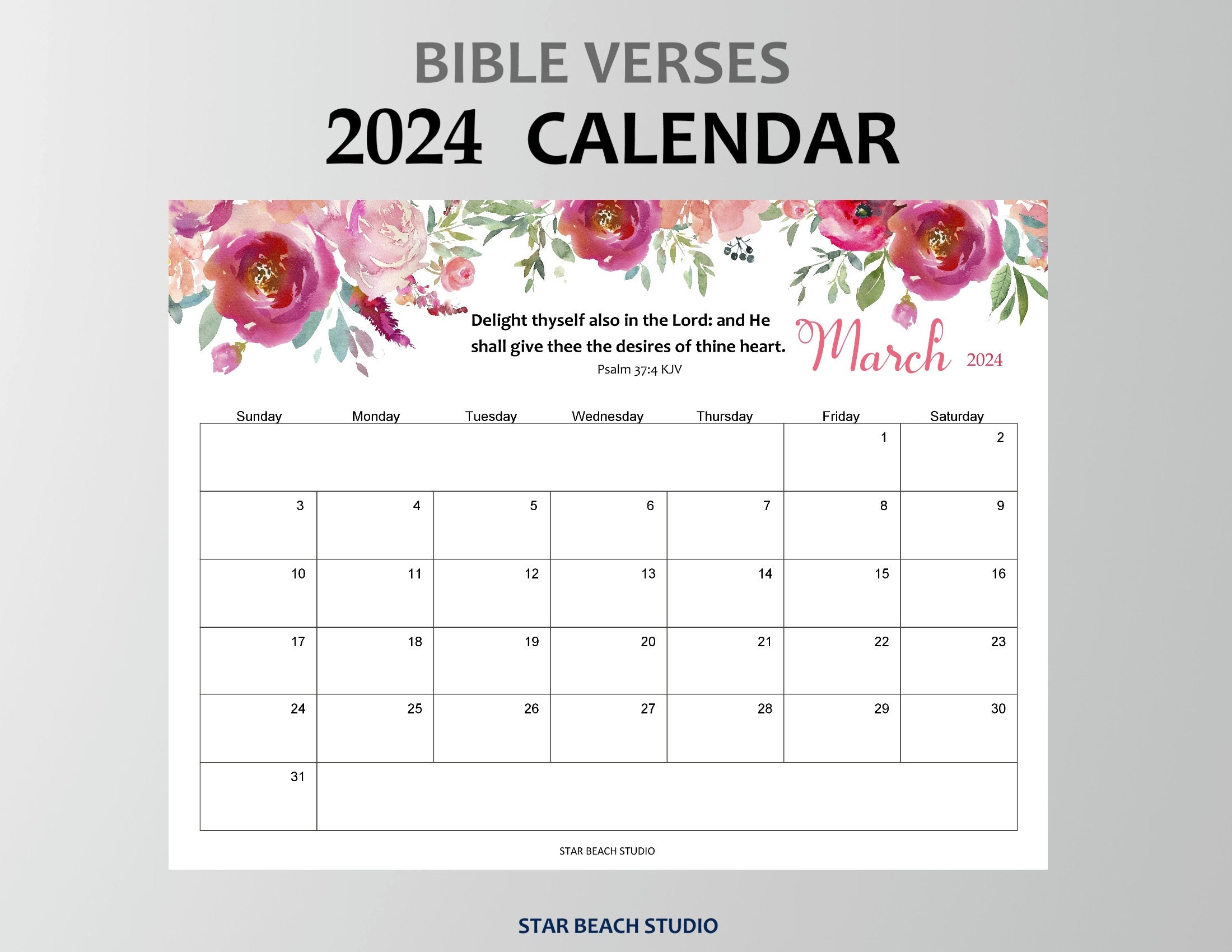 2025 Calendar PRINTABLE, Floral Bible Verse Monthly Planner, Christian