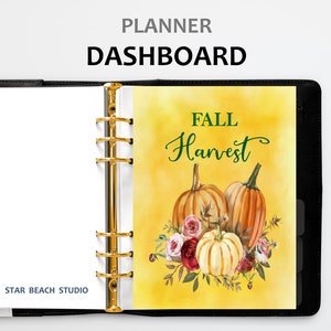 Panel del planificador de calabaza de otoño, inserto del planificador de acuarela de cosecha floral de otoño, carta - media letra -A5- Planificador feliz- Personal- Tamaños A4
