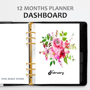 Planner mensile floreale Dashboard stampabile, inserti divisori per planner floreale, lettera USA - A5 - Mezza lettera - Happy Planner-Personal - Dimensioni A4