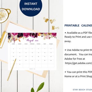 2026 Kalender DRUCKBAR, bearbeitbares PDF, 12-monatiger digitaler Blumenplaner, Wand-Tischkalender, Sun Start, Letter - A4-Größe, Goodnotes Bild 6