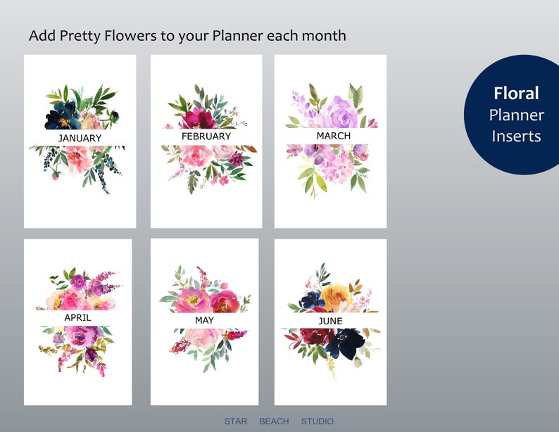 Monthly Floral Planner Dashboard Printable, Floral Planner Divider ...