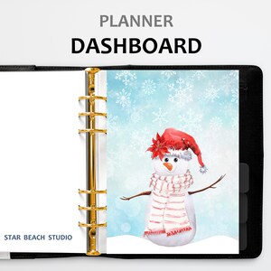 Jolly Snowman in Snowflakes Winter Christmas Dashboard Printable, Letter- A5- Half Letter - Happy Planner- Personal -A4 Planner Insert Sizes