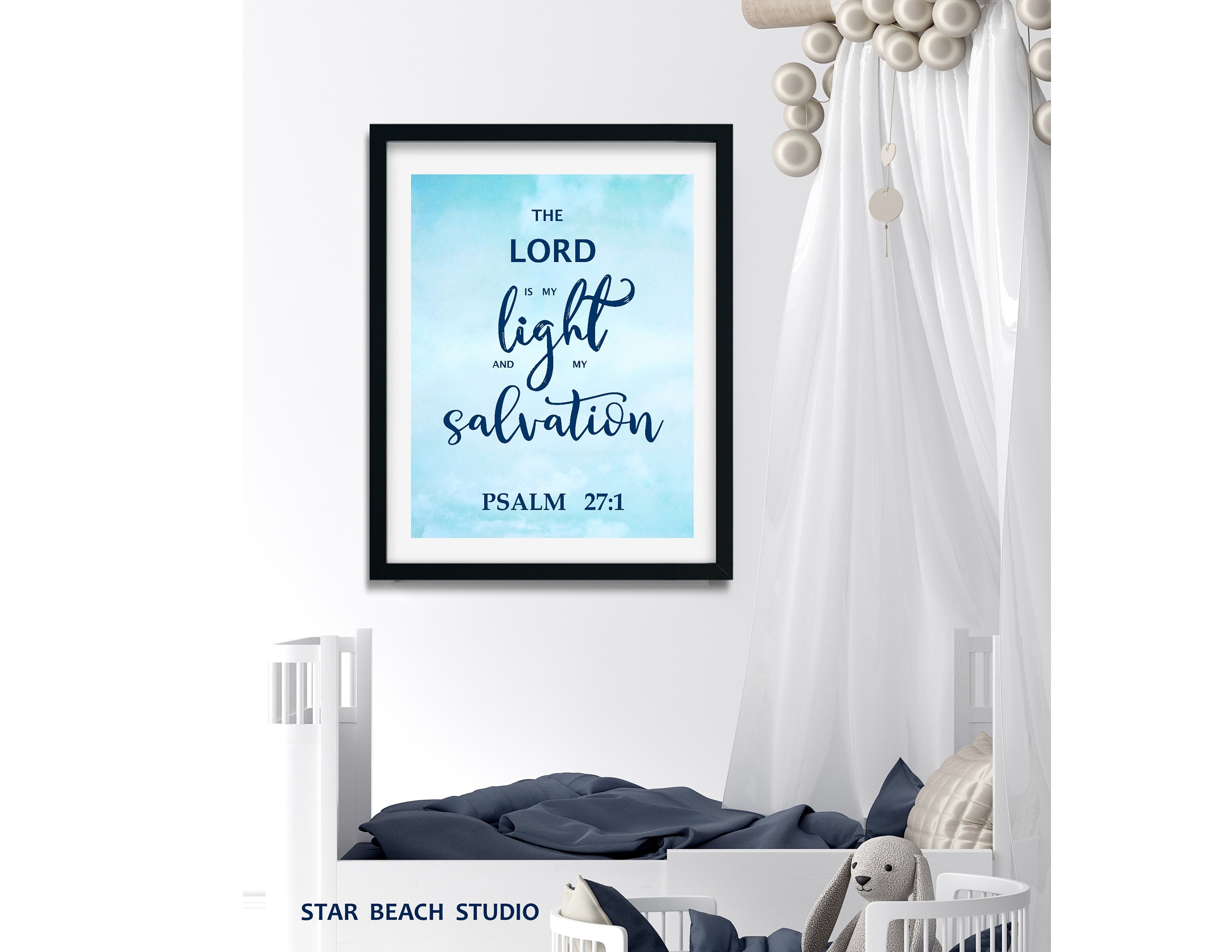 Stampa Su Tela Con Versetto Biblico 'Il Signore è La Mia Luce' Salmo 27:1 - Quadro Decorativo Con Cornice 30,5x38 Cm, Acquerello Per Casa E Ufficio